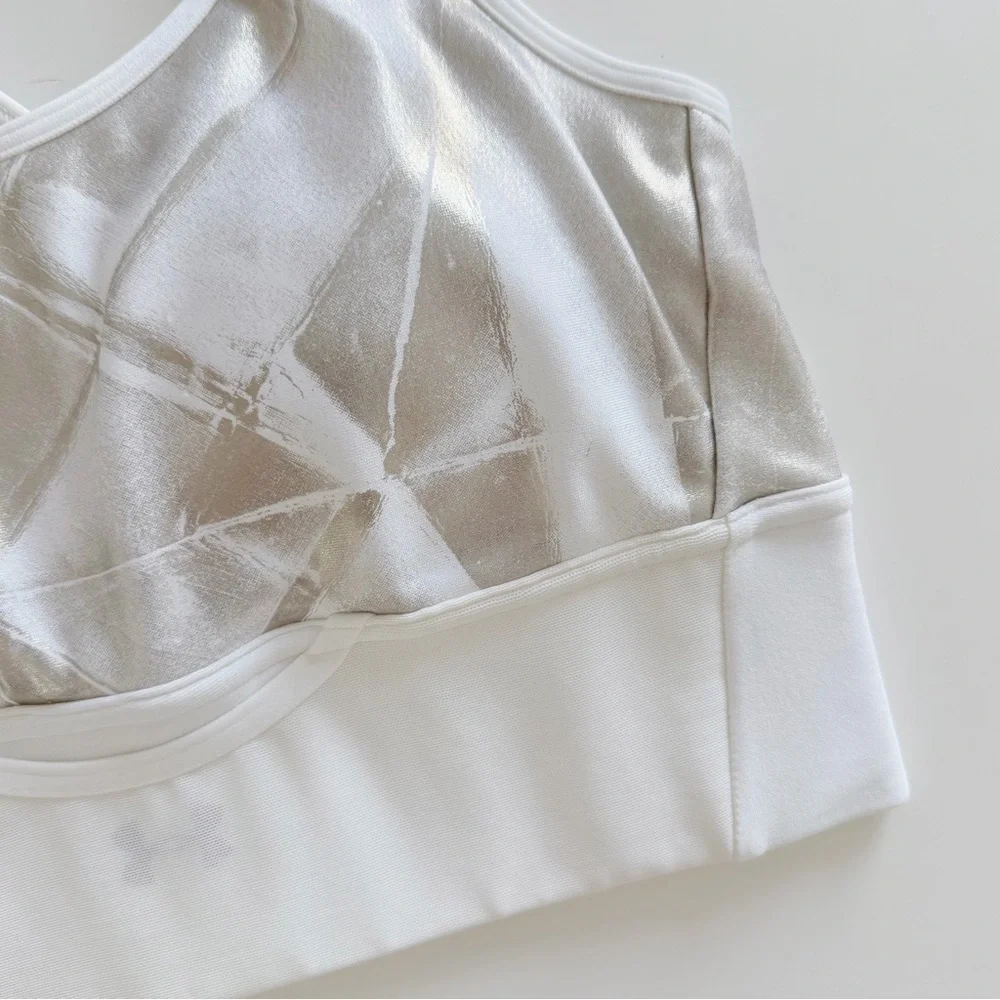Under Armour White Silver Metallic Compression Sports Bra S/M - Picture 8 of 9